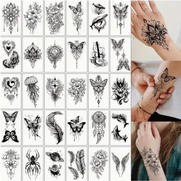 30-Pack Waterproof Temporary Tattoos Butterfly, Feather & Dreamcatcher Boho - Picture 1 of 5